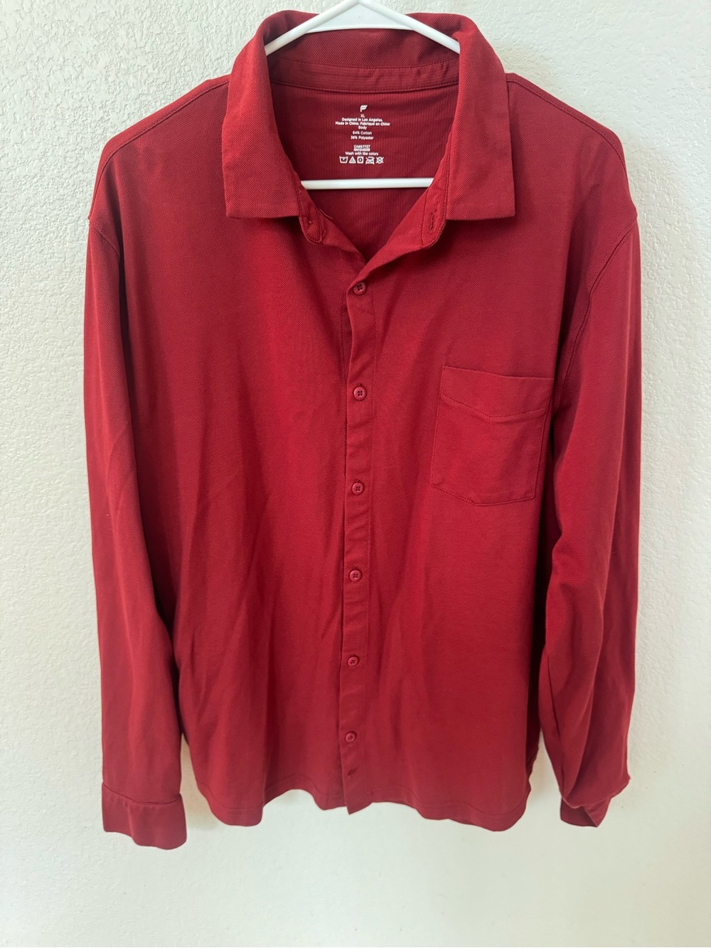 Fabletics Men's Long-Sleeve Button-Down Shirt in Deep Red